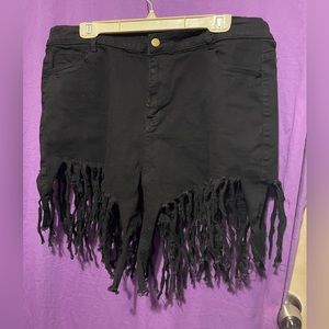 Distressed black shorts